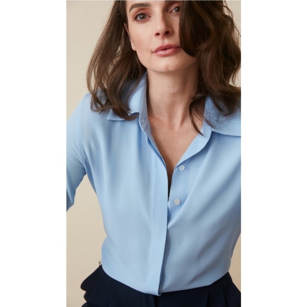Numi washable silk button up blouse Size large blue